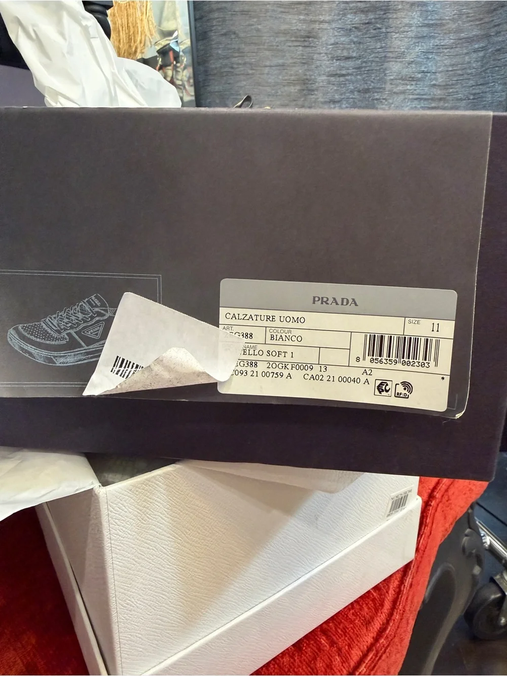 Prada White Leather Sneakers with Black Laces and Tan Soles